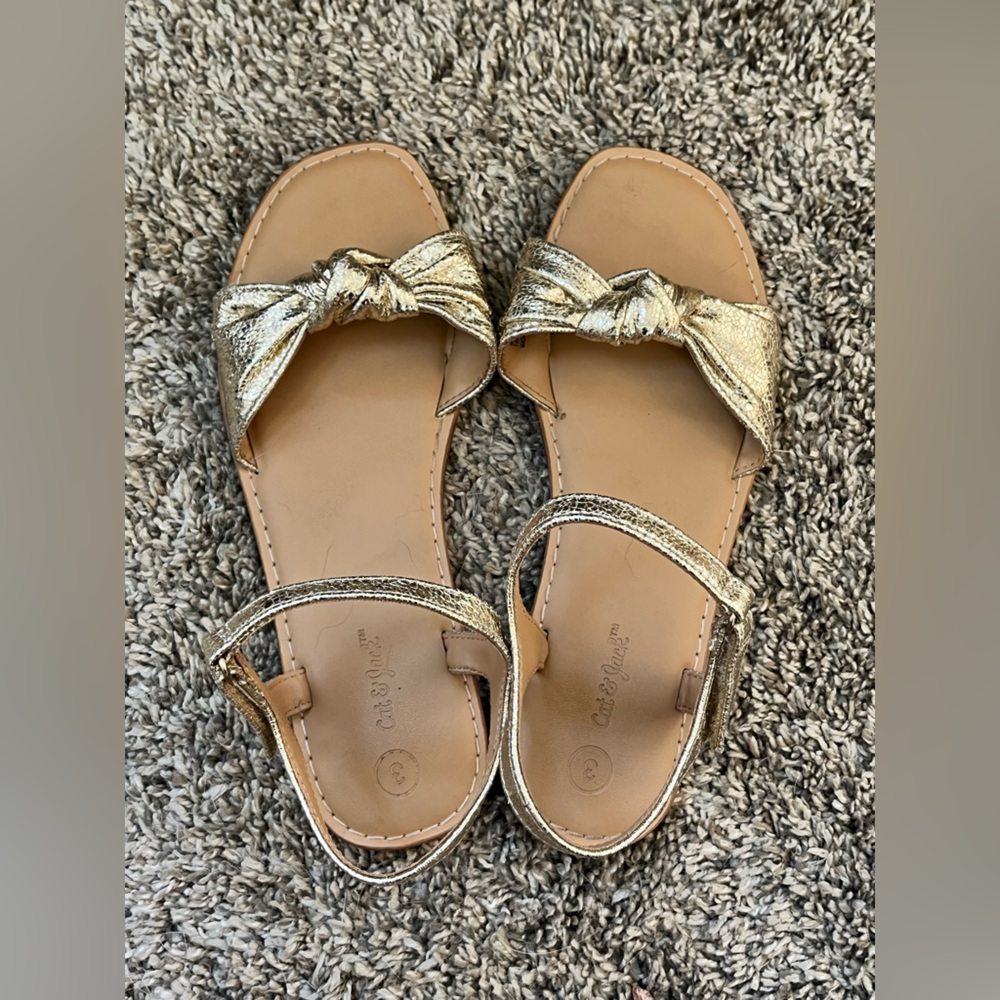 Cat & Jack Metallic Gold Knot Sandals - Big Girls Sz 3